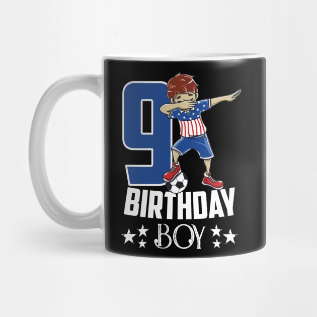 Birthday Gift 9 Year Old Boy Dabbing Soccer Player USA Shirt by Pummli